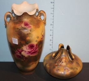 Two Royal Nippon Hand Painted Vases. Both Damaged, Re-glued on one, Broken Lip on Other. 13