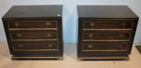 Pair of Martinsville Three Drawer Stands Pair of black lacquer three drawer stands made by Martinsville, 26