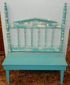 Painted Bench Distressed painted spool turned bench