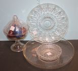 Two Glass Trays, Glass Dish, Glass Compote with Fruit Two Glass Trays, Glass Dish, Glass Compote with Fruit.