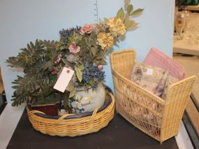 Two Baskets, Placemats, and Flower Arrangements