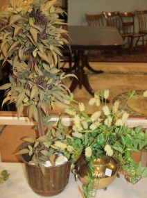 Two Brass Pots with floral arrangements 8