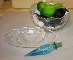 Val St. Lambert Glass Ashtray, Relish Dish, Decanter Stopper, Glass Bowl with Glass Fruit Val St. Lambert Glass Ashtray, Relish Dish, Decanter Stopper, Glass Bowl with Glass Fruit