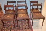 Set of Six Mahogany Duncan Phyfe Style Dining Chairs with Needle Point. four sides, two arms