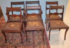 Set of Six Mahogany Duncan Phyfe Style Dining Chairs with Needle Point. four sides, two arms