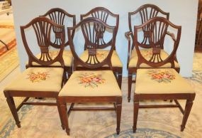 Set of Six Shield Back Chairs Needlepoint, 1 arm, 5 sides.