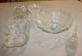 Glass Bell, Small Vase, Two Bowls, Covered Dish Glass Bell, Small Vase, Two Bowls, Covered Dish