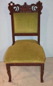 Mahogany Victorian Parlor Side Chair green upholstery, 38