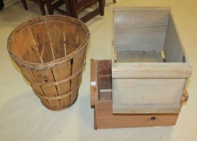 Two Wood Crates and Wood Basket/Barrel 12