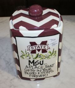 Mississippi State Canister maroon and white chevron pattern; 5 1/2