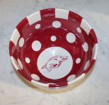 Arkansas Razorback Large Bowl razorback design with stripes and polka dots inside, 9