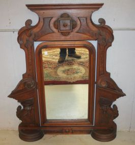 Walnut Victorian Mirror has candlesticks and glove boxes, 47