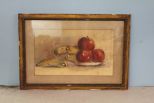 Still Life Watercolor of Apples and Bananas Description