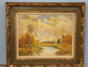 Oil Painting of Stream, signed L. J. Kelly Description