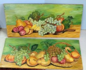 Pair of Still Life Acrylic on Board Paintings of Fruit Description