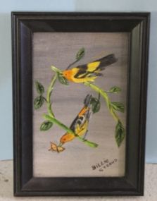 Small Acrylic on Board Painting of Two Western Fanage Song Birds Description