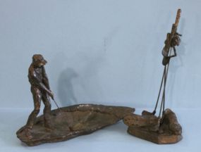Two Brass Golfing Figures, One of Man with Golf Club One Of Golf Clubs Description