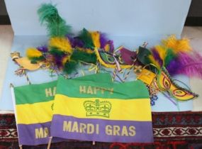 Group of Mardi Gras Masks and Flags Description