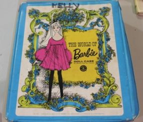 Barbie Doll Case and Box of Doll's Clothes and Patterns Description