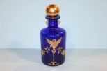 Cobalt Blue Container/Perfume with Gold Accent Paint and Gold Stopper Description