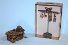 Duck Head Hinged Trinket Box and Earring Stand in Box with Earrings Description