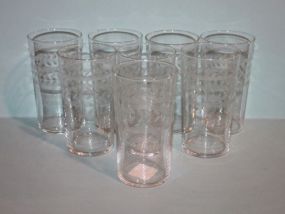 Eight Clear Etched Glasses Description