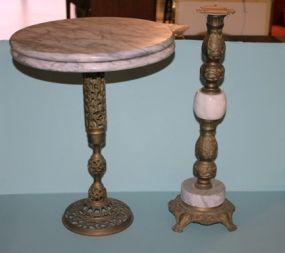 Two Marble Top With Brass Base Stands Description