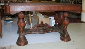 1940's Jacobean Style Dining Table With Built In Leaf Description