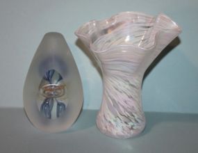 White Swirl Vase and Egg Shaped Paperweight Description
