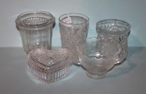 Group of Pressed Glass and Etched Glass Items Description