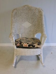 Wicker Rocking Chair with Upholstered Cushion Description