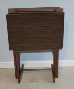 Four Wood TV Trays with Stand Description