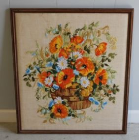 Framed Tapestry of Flower Basket Description