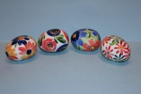 Four Hand-Painted Gail Pittman Eggs Description