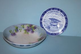 One Hand Painted Porcelain Bowl and One Staffordshire Ware Plate Description