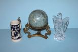 Waterford Crystal Angel, Beer Stein and Marble Ball on Brass Dragon Design Stand Description