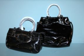 Two Black Horseshoe Handle Purses Description