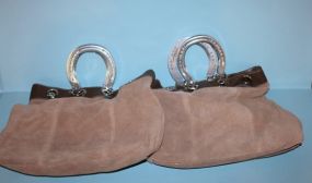 Two Brown Suede Horseshoe Handled Bags Description
