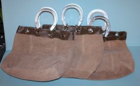 Three Brown Suede Leather Horseshoe Handled Bags Description