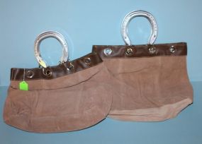 Two Brown Suede Horseshoe Handled Bags Description