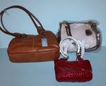 Milano Cognac Purse, Brown Purse and Red Horseshoe Handled Purse Description