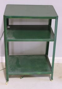 1950's Green Metal Kitchen Tier Rolling Cart Description