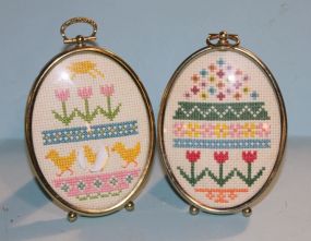 Two Framed Easter Egg Needlepoints Description