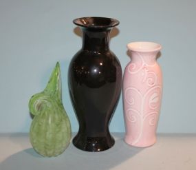 MG Pottery Vase, Pink Vase and Green Art Glass by Leftons Description