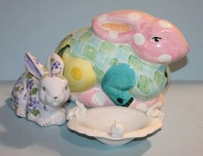 Pottery Easter Bunny by Vicki Canole, Rabbit Compote and Rabbit Piggy Bank Description