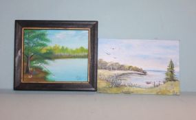 Two Small Paintings of Water and Trees Description