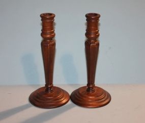 Two Wooden Candle Holders Description