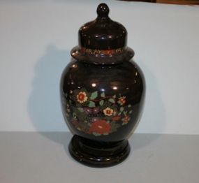 Black Ginger Jar Shaped Urn With Floral Design Description