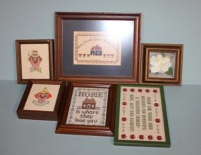 Six Framed Needlepoints and Pictures Description
