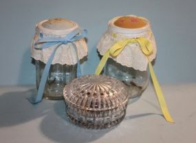 Two Glass Jars with Covered Glass Candy Dish Description